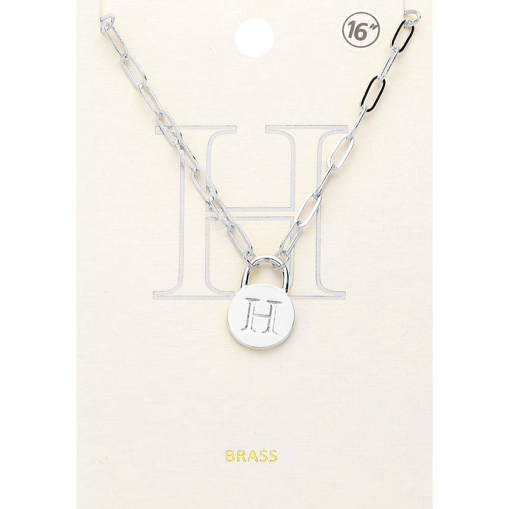 Brass Metal Initial Monogram Lock Pendant Necklace