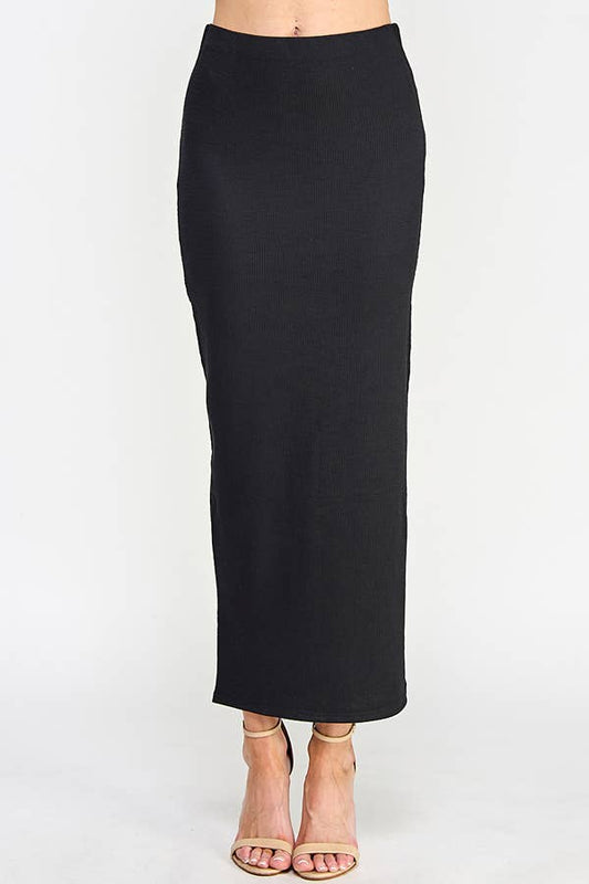 TEXTURED JACQUARD RIB MAXI SKIRT WITH SIDE SLIT