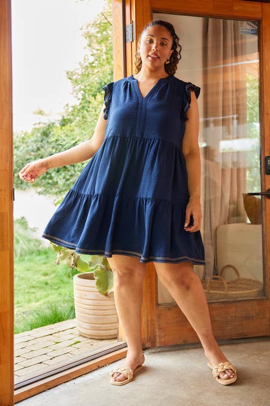 Plus Size Contrast Stitch Tiered Babydoll Dress