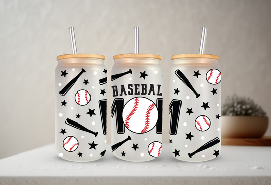 Baseball Mom | 20 oz Glass Libbey with Bamboo Lid & Straw