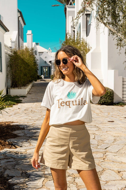 Breezy Palms Beige Linen Shorts