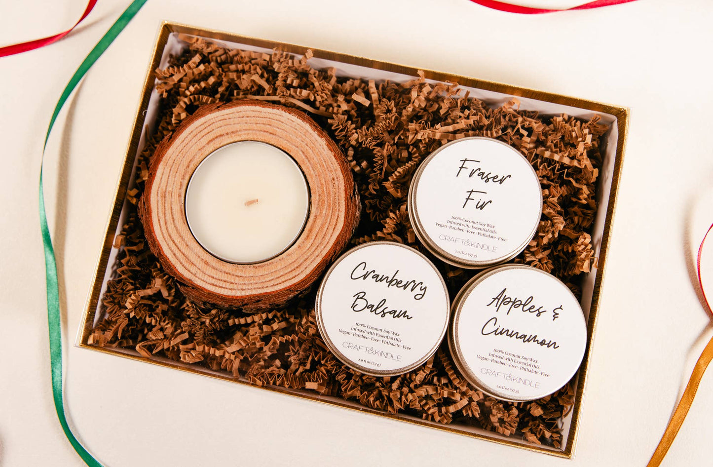 Wood Slice Candle Gift Box - Christmas Holiday Set 