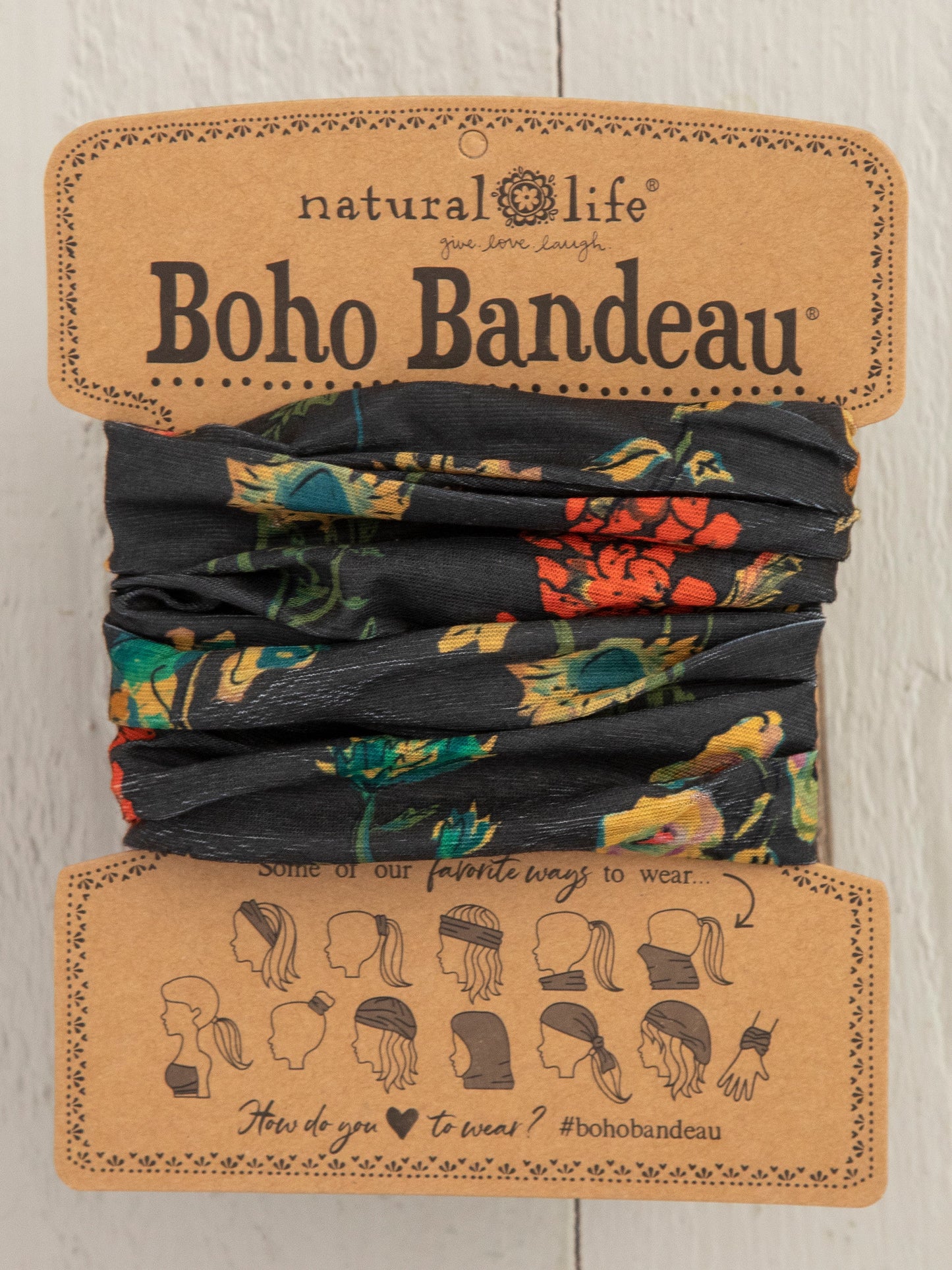 Natural Life Full Boho Bandeau® Headband - Charcoal Orange Floral