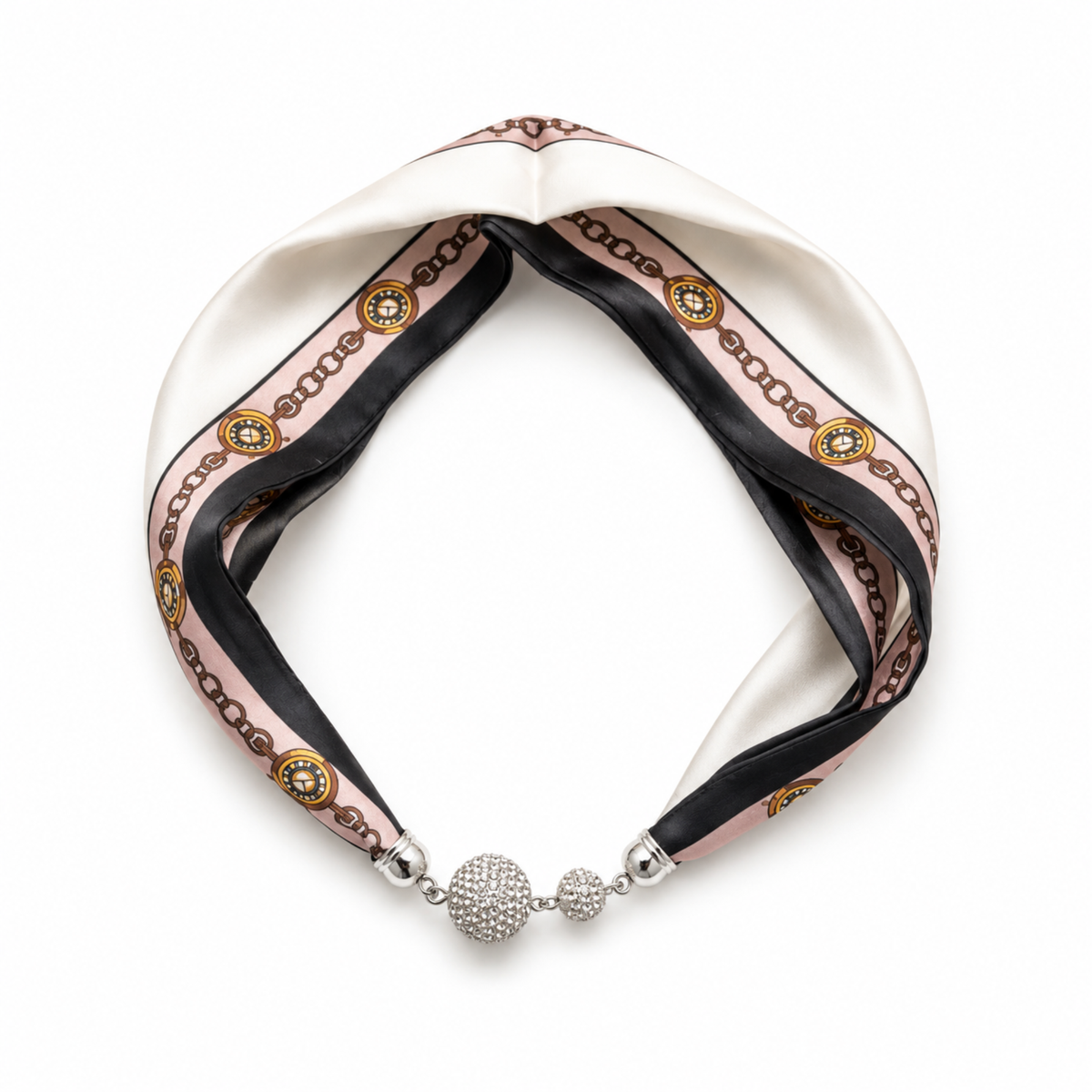 Ellison+Young Satin Twilly Scarf Necklace with Jeweled Magnetic Clasp