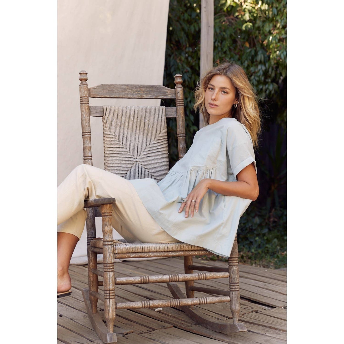 OVERSIZED COTTON POPLIN TUNIC TOP WITH RUFFLED HEM