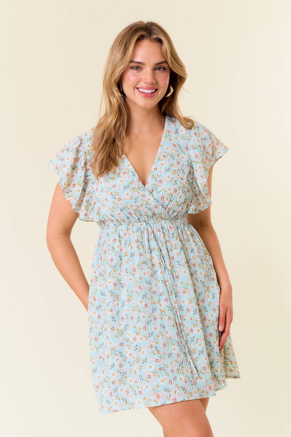 TEXTURED FLORAL V-NECK SLEEVELESS TIE BACK DRESS