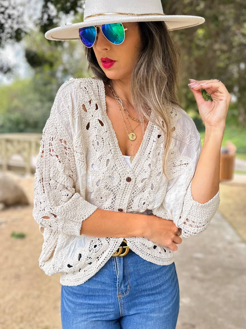 Ivory Crochet Lace Layering Cardigan