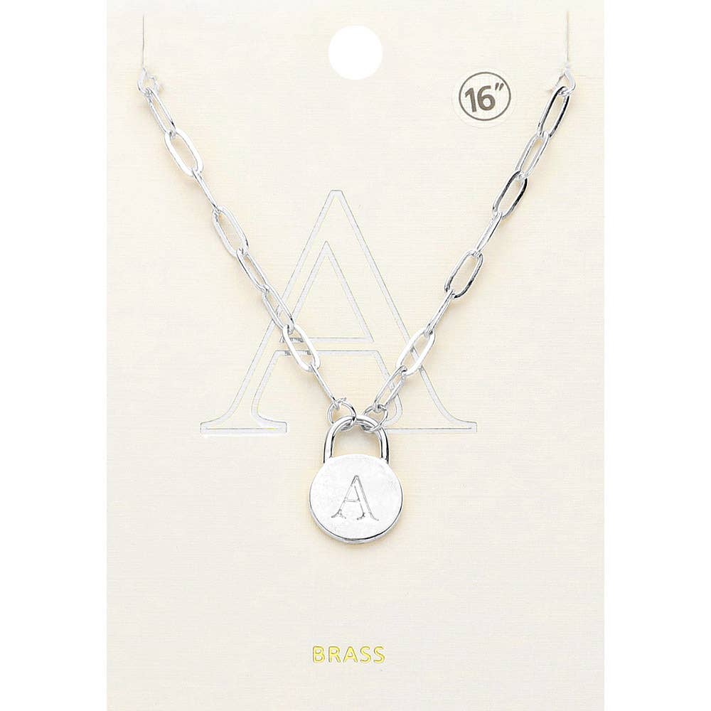 Brass Metal Initial Monogram Lock Pendant Necklace