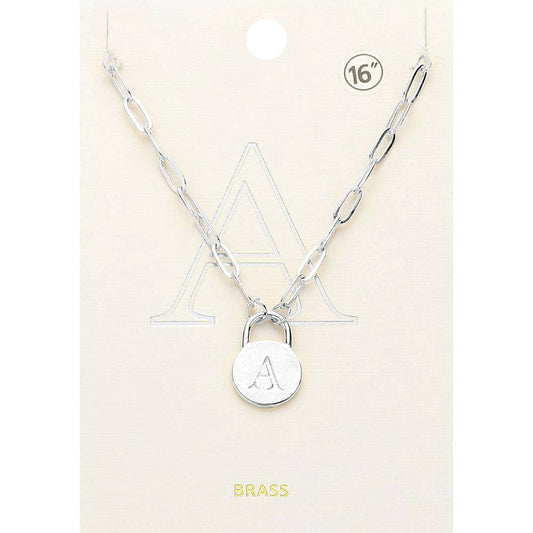 Brass Metal Initial Monogram Lock Pendant Necklace