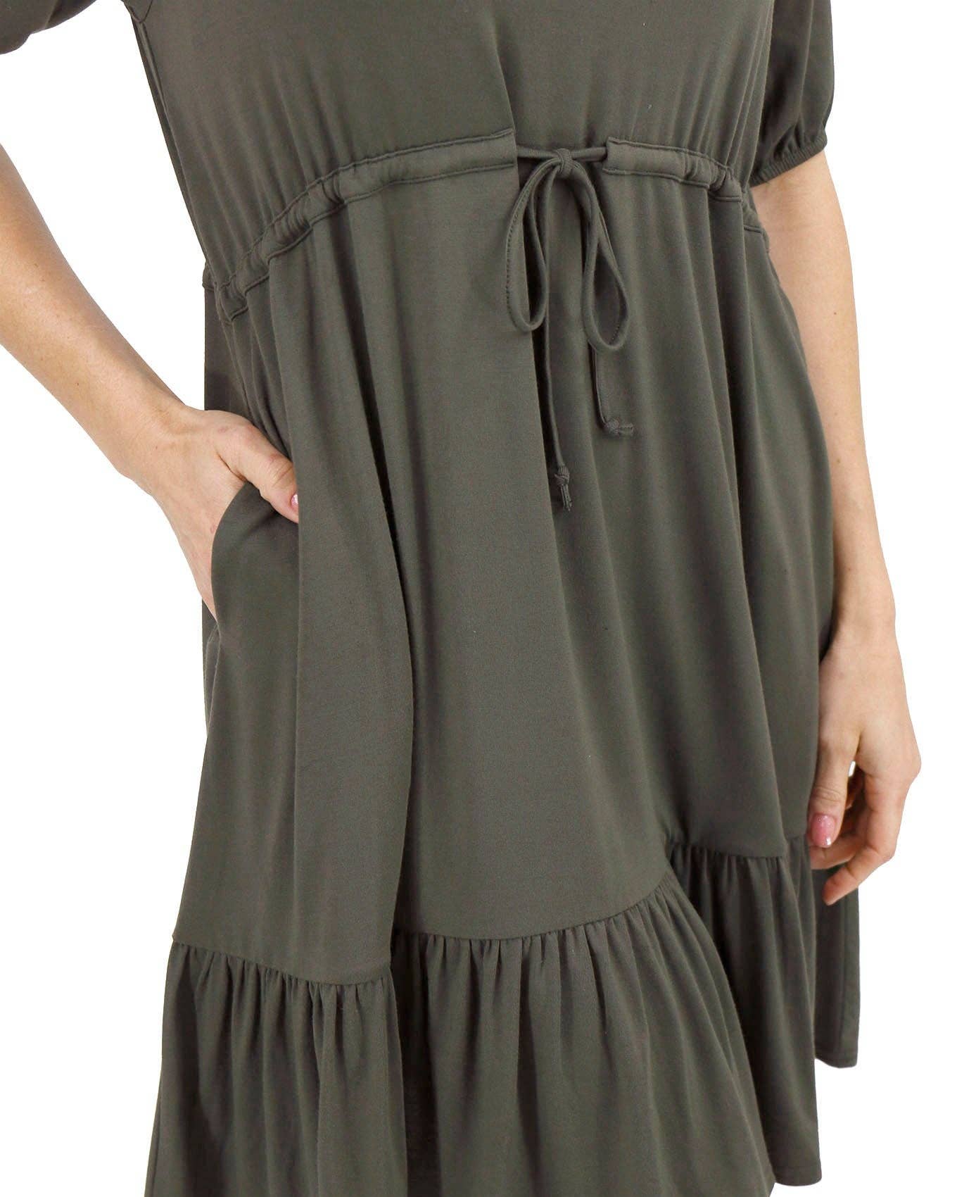 Modal Waist Tie Dress in Olive