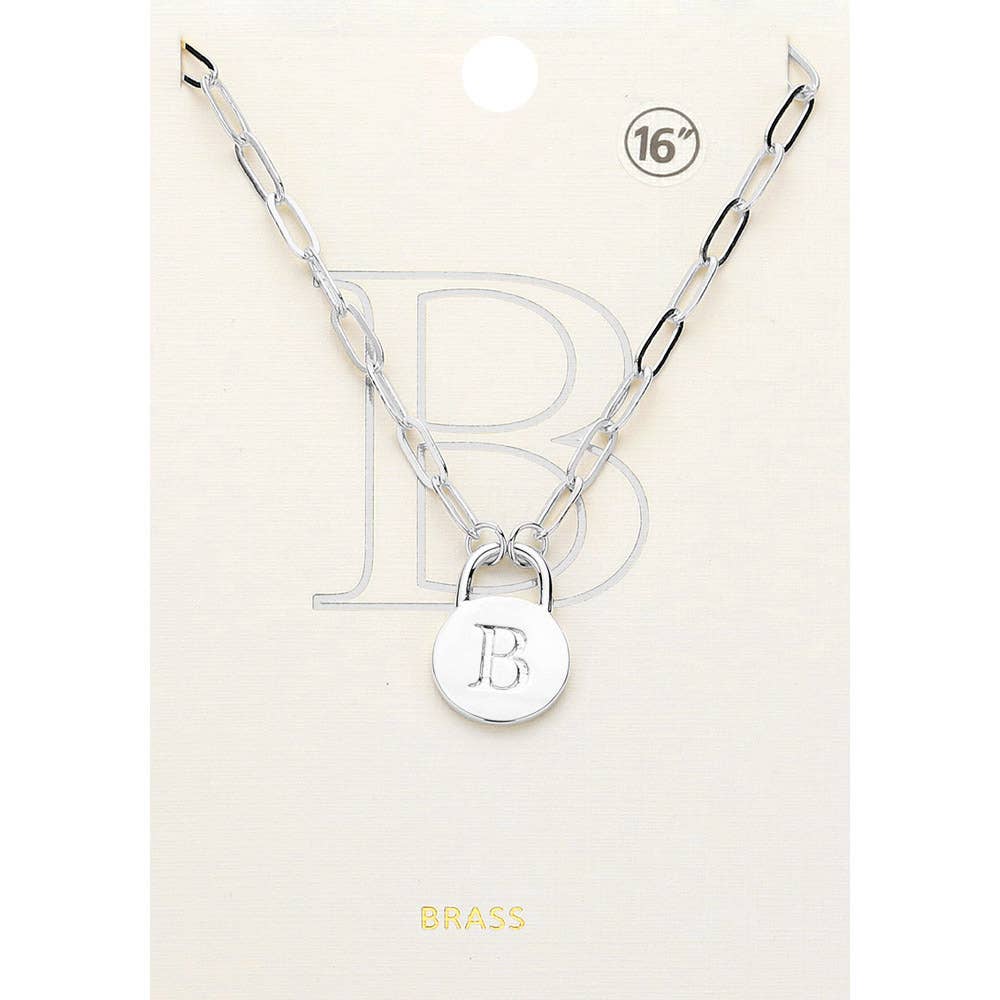 Brass Metal Initial Monogram Lock Pendant Necklace