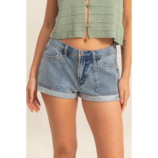 Pocket Detail Rolled Hem Denim Shorts
