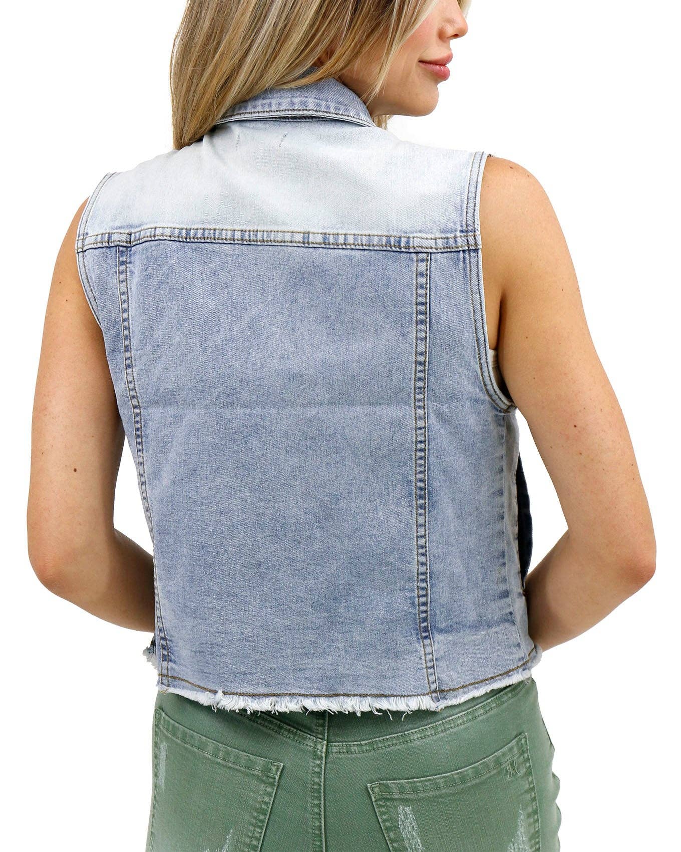 Soft Wash Denim Vest in Light-Wash