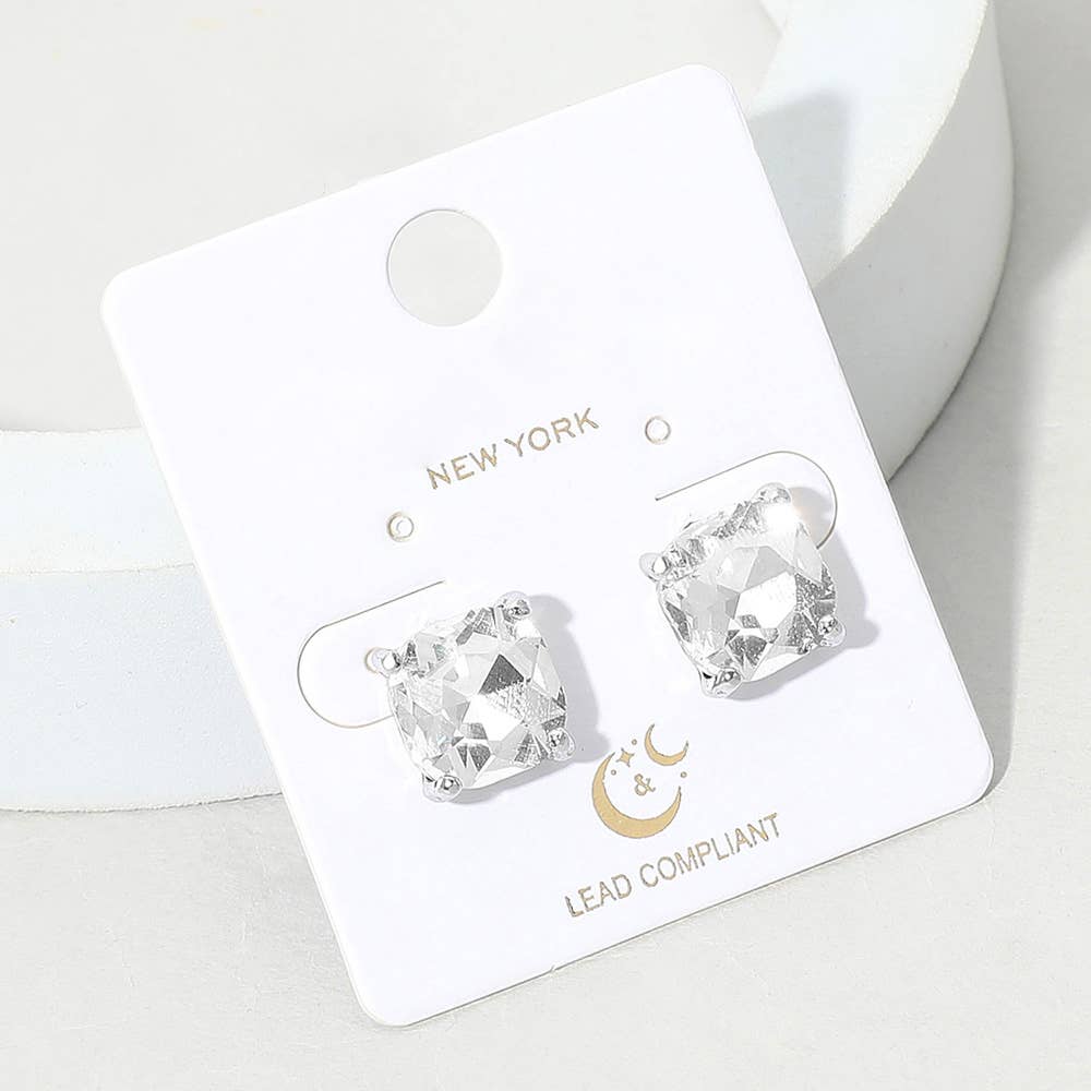 Cushion Square Stone Stud Evening Earrings
