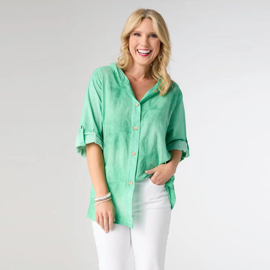 Shamrock Button Front Hooded Top