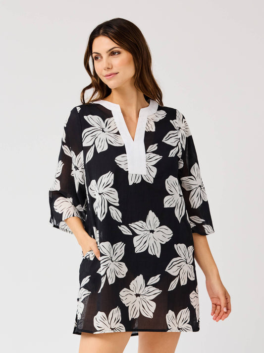 Elizabeth Lagoon Bloom Black Beach Dress
