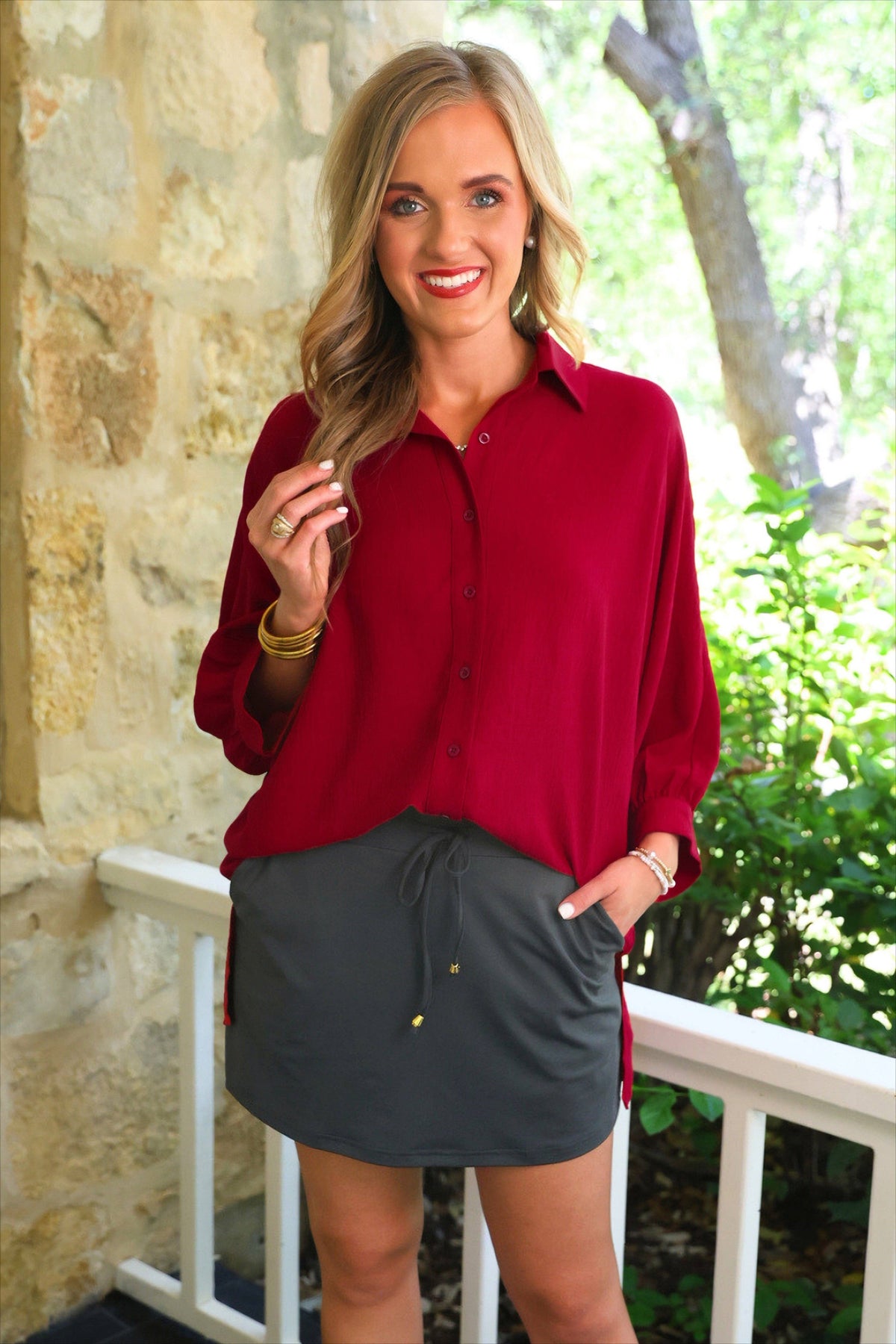 Sloane Button Up Top- Burgundy