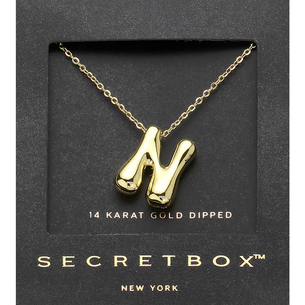 14K Gold Dipped Bubble Initial Pendant Necklace
