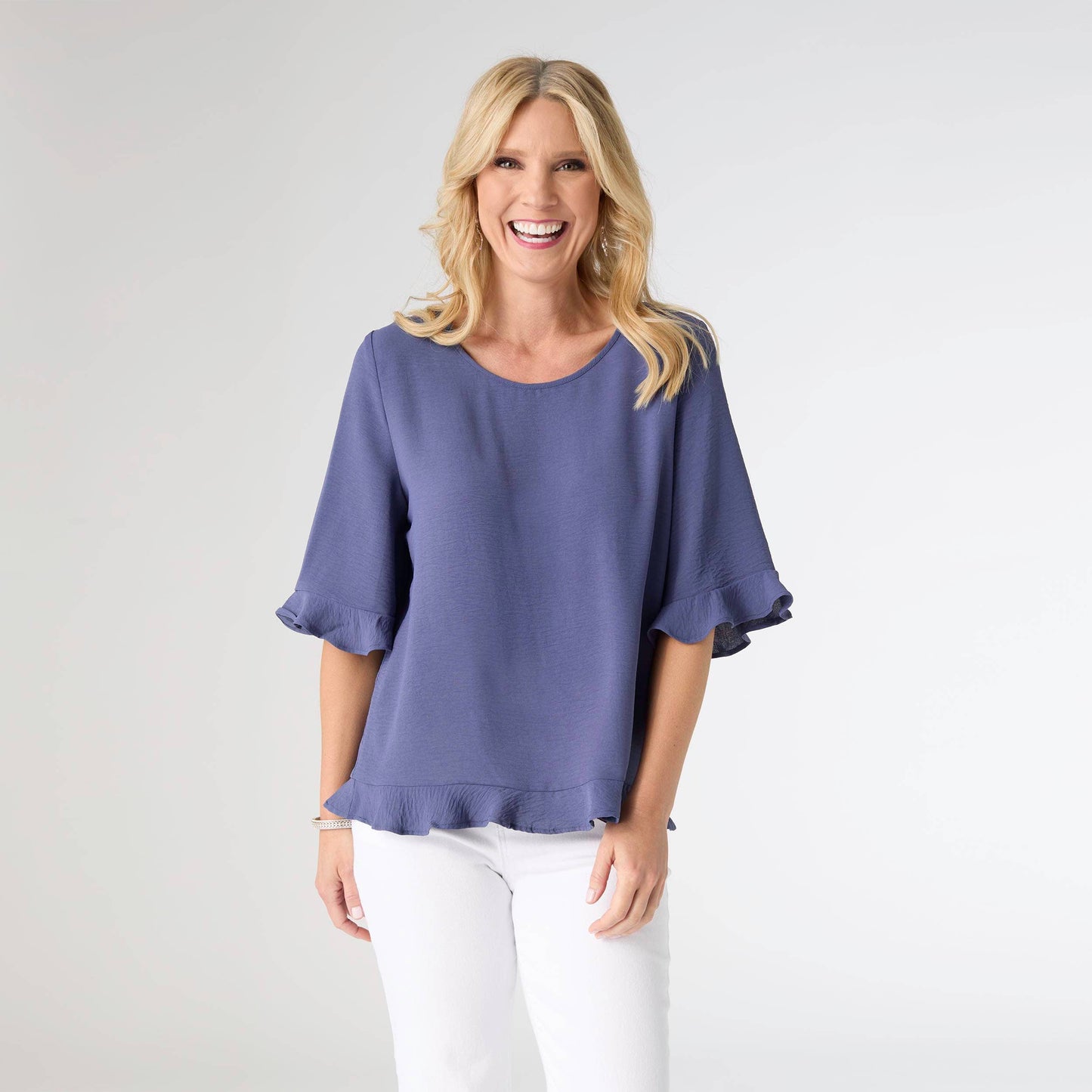 Kenna Elbow Sleeve Ruffle Top