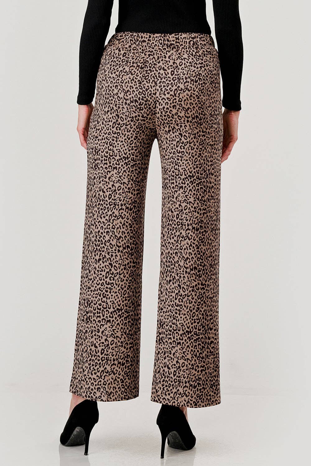 Mbp1004 Suede Feel Pull on Front Pocket Stretch Pant Leopard