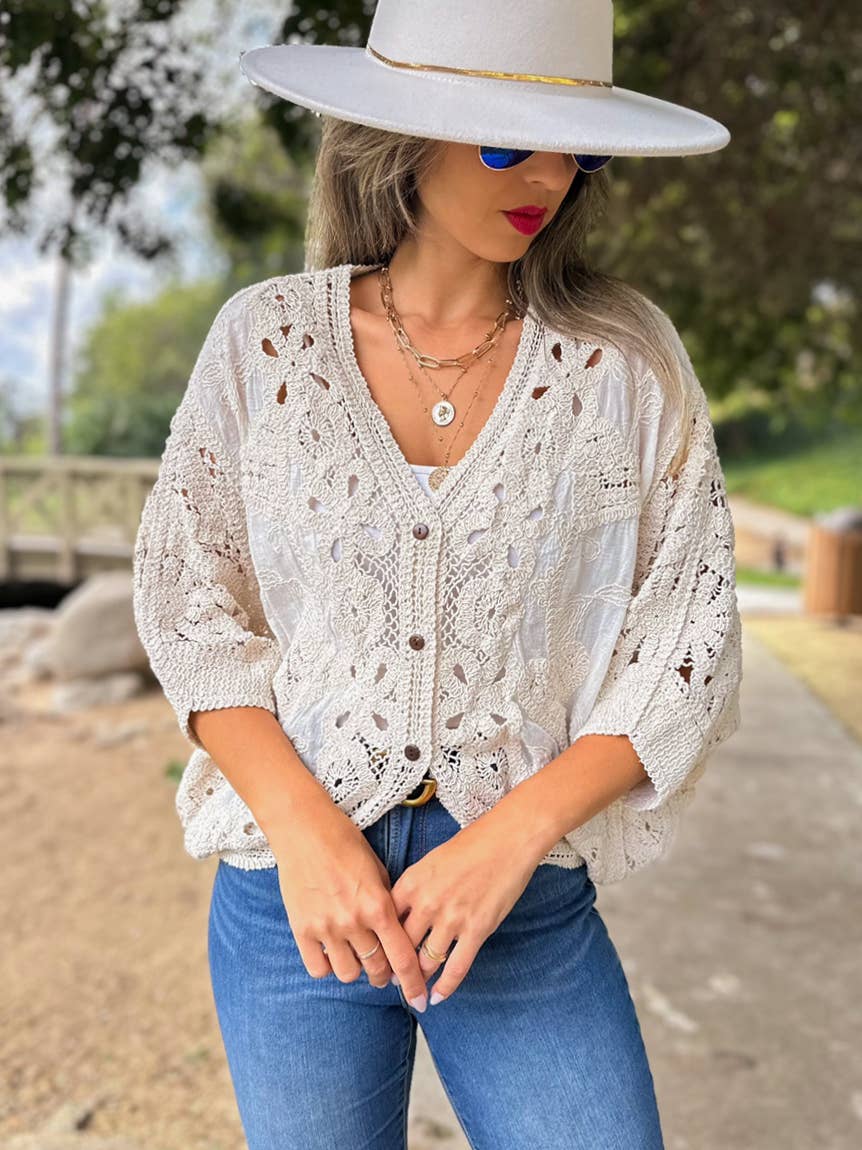 Ivory Crochet Lace Layering Cardigan
