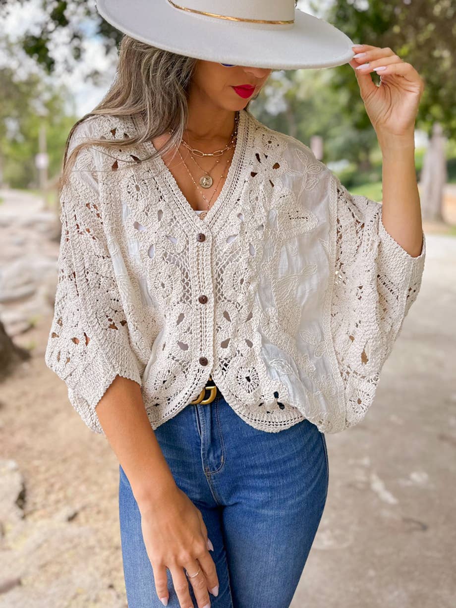 Ivory Crochet Lace Layering Cardigan