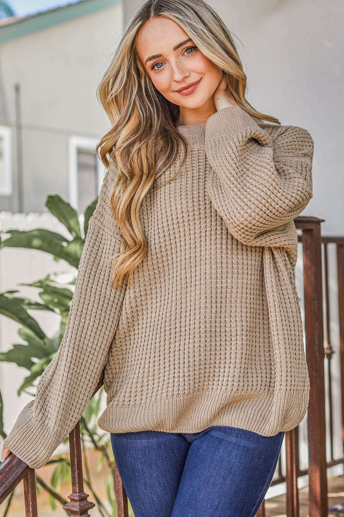 Cozy and Soft Waffle Basic Pullover Sweater