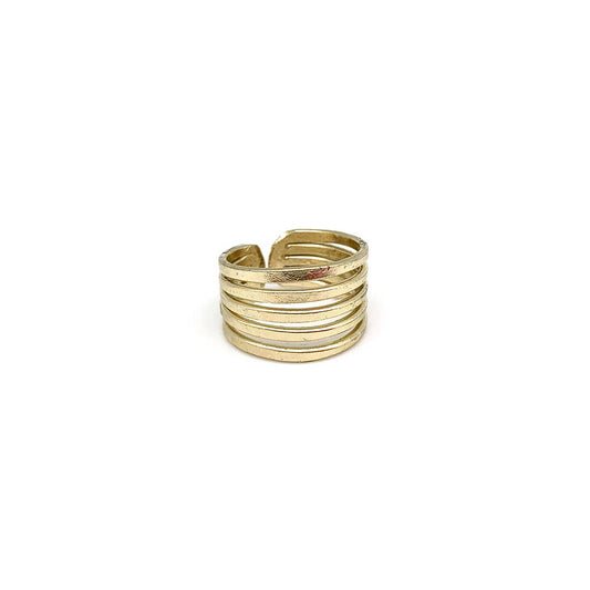 Gold Plated Adjustable Ring - Five Thick Bands