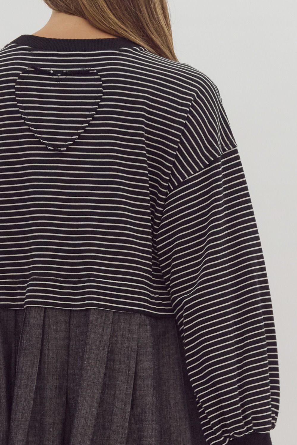 Entro Stripe Long Sleeve Twofer Solid Skirt Drop Shoulder Mini Dress