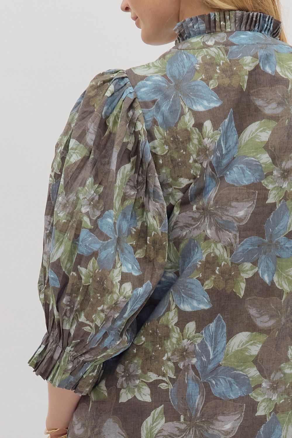 Entro Botanical Print Elbow-Length Puff Sleeve Mini Dress