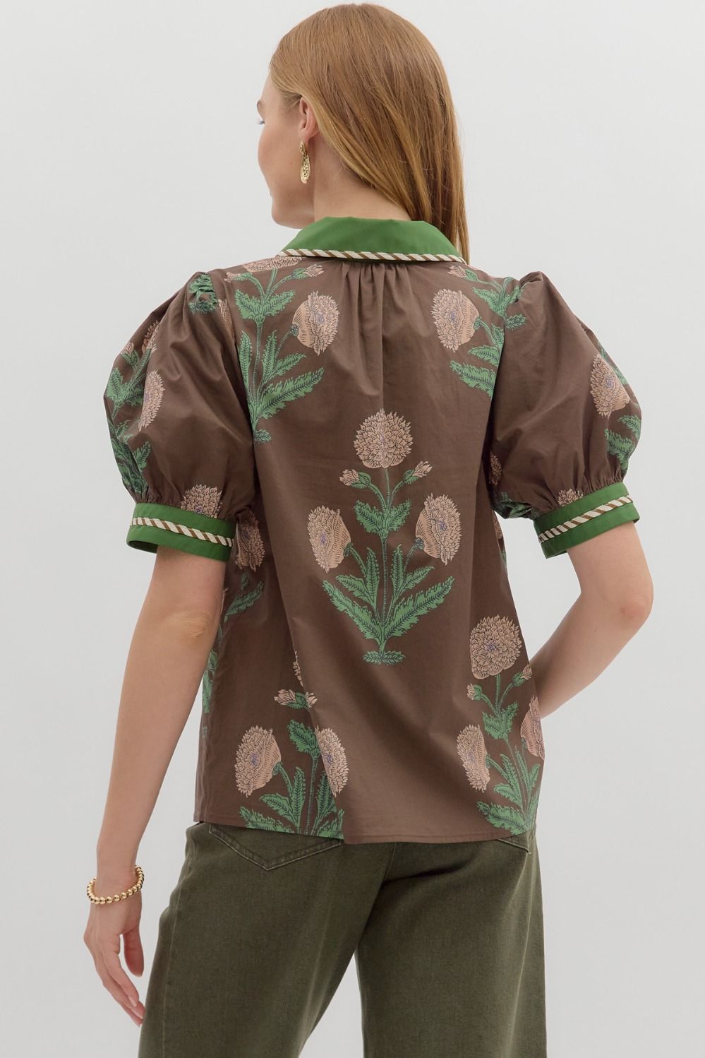 Entro Floral Print Short Bubble Sleeve Top