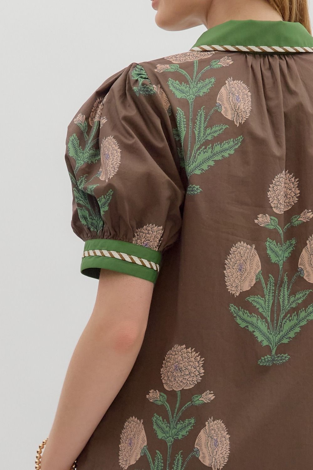 Entro Floral Print Short Bubble Sleeve Top