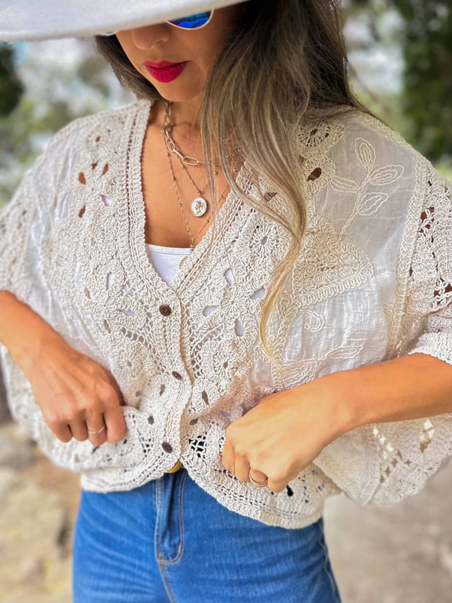 Ivory Crochet Lace Layering Cardigan