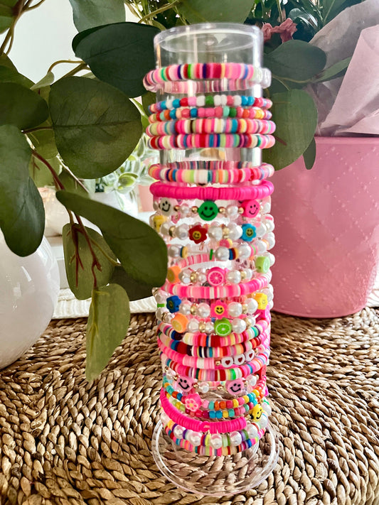 Beaded Bracelets with Jewelry Display - Pink Friendship