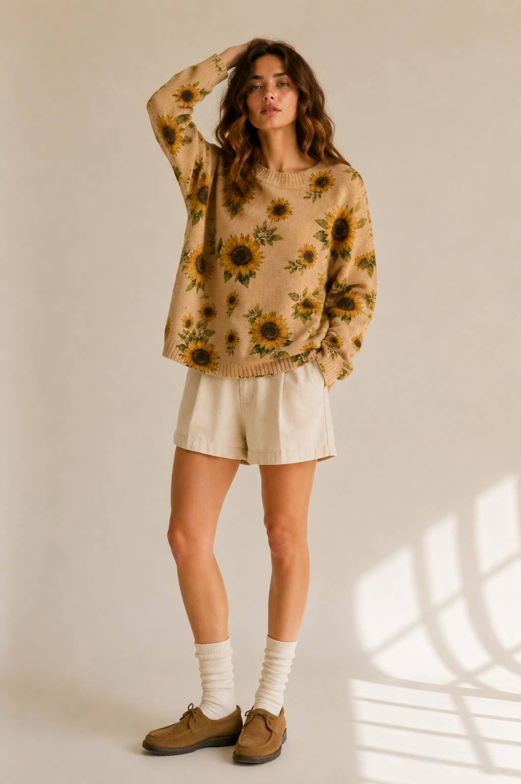 SUNFLOWER PRINT KNIT SWEATER