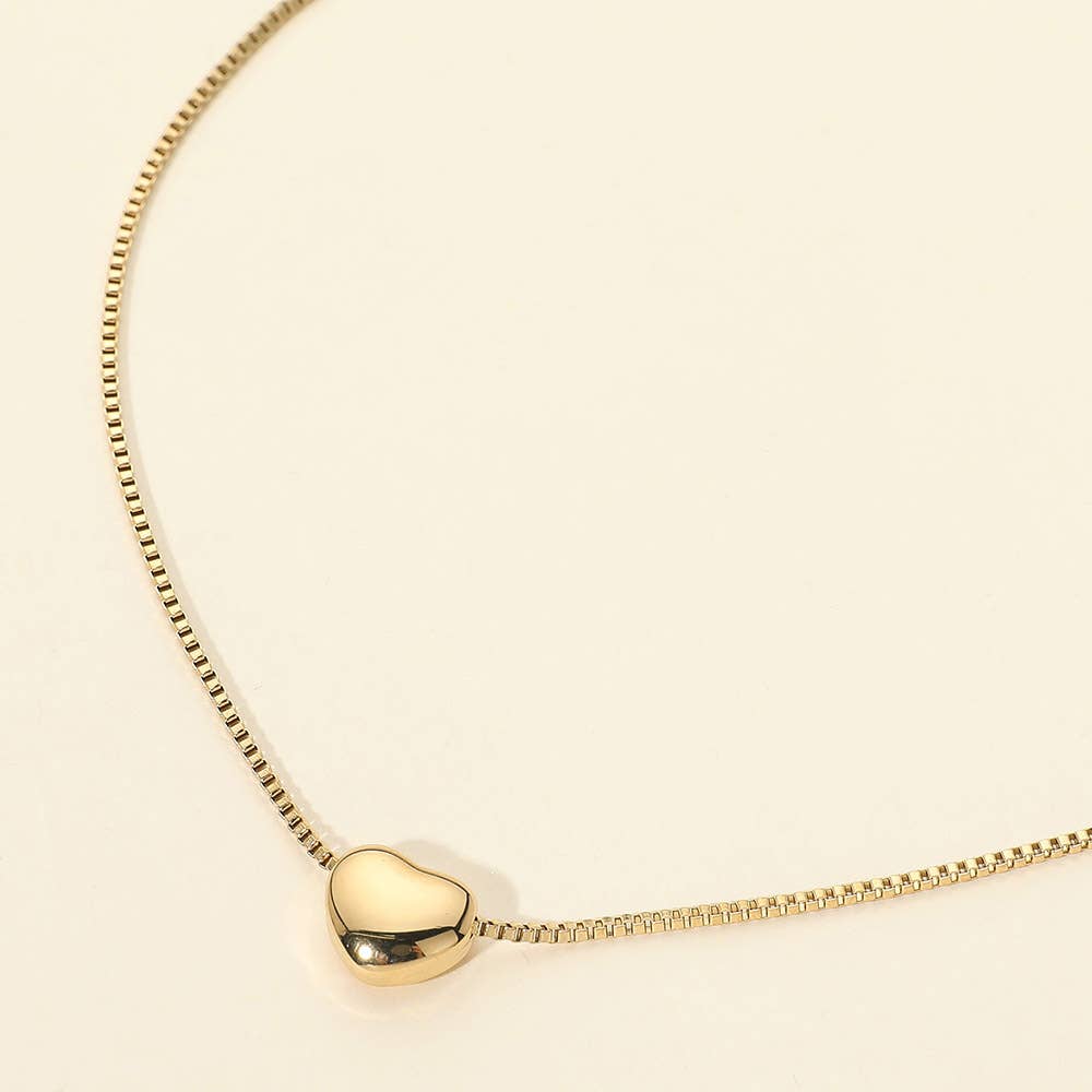 Stainless Steel Heart Pendant Box Chain Necklace