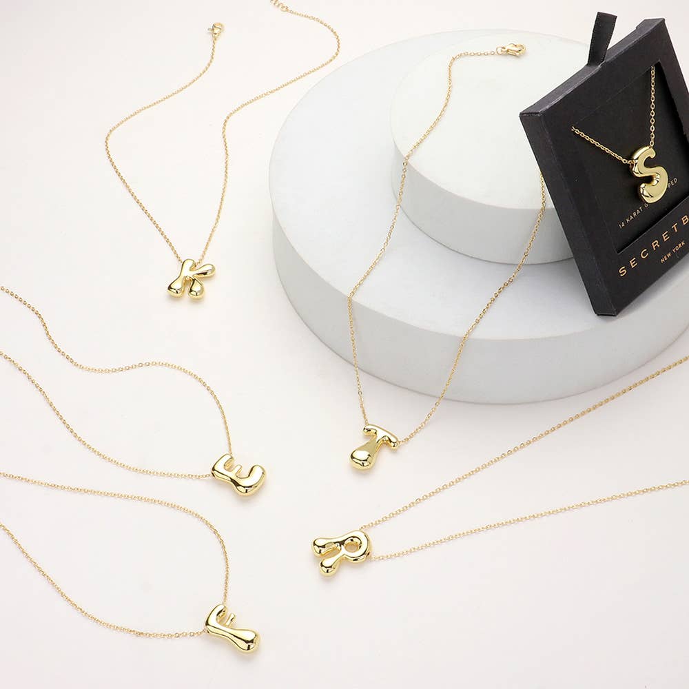 14K Gold Dipped Bubble Initial Pendant Necklace