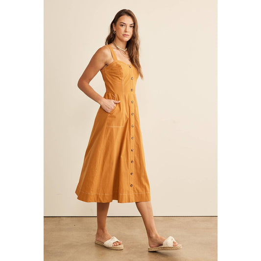 BUTTON FRONT COTTON MIDI DRESS