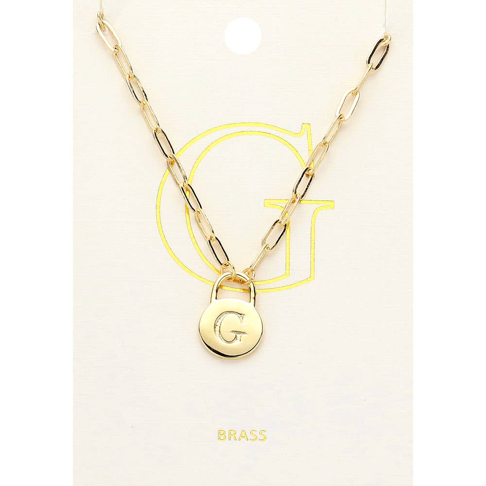 Brass Metal Initial Monogram Lock Pendant Necklace