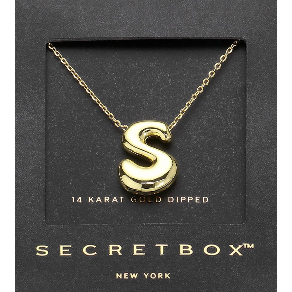 14K Gold Dipped Bubble Initial Pendant Necklace