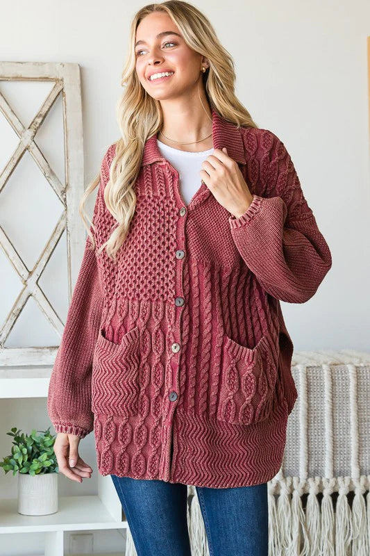 Oli & Hali Mineral Washed Collared Button Sweater Cardigan