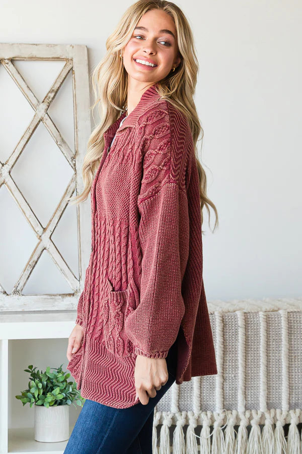 Oli & Hali Mineral Washed Collared Button Sweater Cardigan