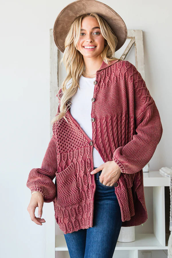 Oli & Hali Mineral Washed Collared Button Sweater Cardigan