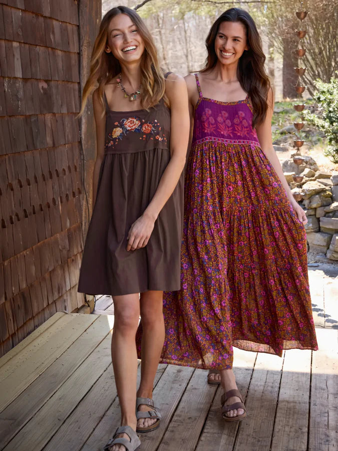 Natural Life Patti Embroidered Mini Dress-Brown