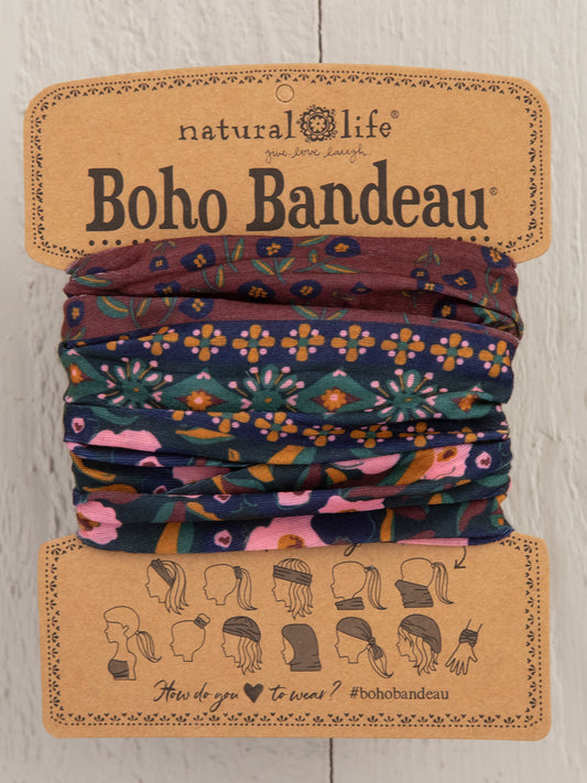 Natural Life Full Boho Bandeau® Headband - Wine Floral Border